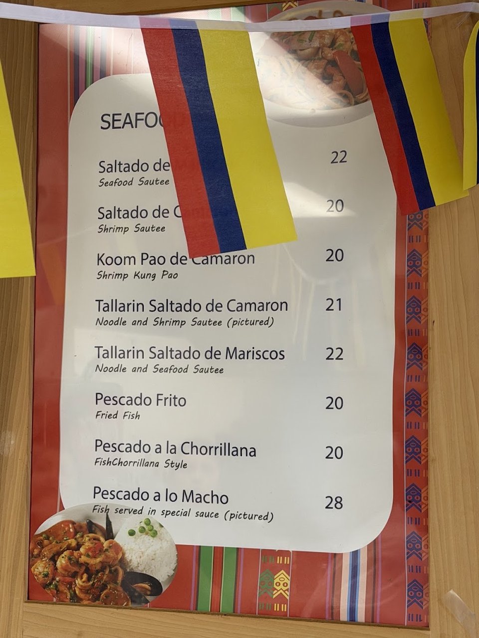 Peruvian menu with classic plates and sides.
